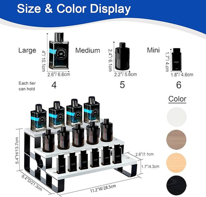Perfume Organizer for Women,3 Tier Bathroom Organizer,Makeup Organizers,Cologne Stand for Dresser,Wooden Display Riser for Vanity,Bedroom,Waterproof (White Width=11.2")