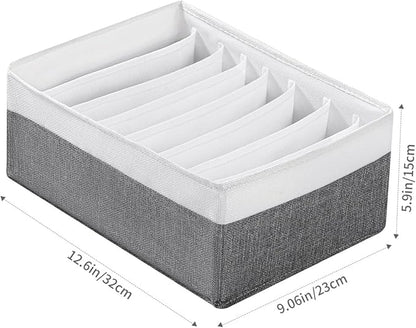 4 Packs T-shirt Drawer Organizers for Clothing,8 Grids Compartment Wardrobe Storage Box, Washable Clothes Organizer for Legging,Silk Scarve-12.59''x9.05''x5.9-GreyWhite