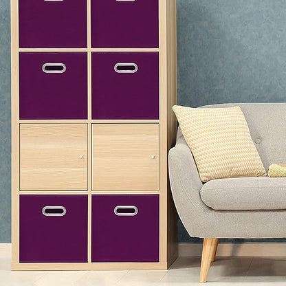 Fabric Cloth Storage Bins,Fabric Cube Bins Organizer with Dual Handles Foldable Cube Storage Baskets for Home Bedroom Storage,Set of 3,(Purple)
