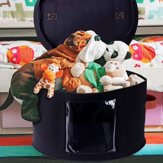 Large Hat Storage Box with Lid | Felt Round Foldable Hat Organizer | Travel Hat Boxes | Hat Organizer Box | Suitable for Various Types of Hats(11X17 Inch)