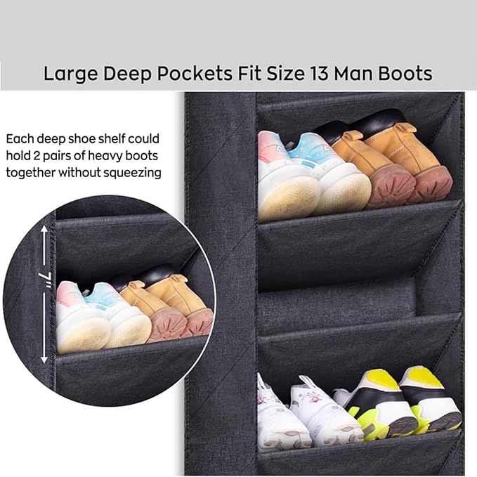 Boot Holder Shoe Rack - 8 Tiers with Large Deep Pockets, Shoe Organizer for Closet Wall Bedroom Dorm Rv | Hold Shoes Boots Socks Headphones | Space-Saving Durable Storage Solution for Door