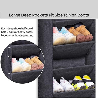 Boot Holder Shoe Rack - 8 Tiers with Large Deep Pockets, Shoe Organizer for Closet Wall Bedroom Dorm Rv | Hold Shoes Boots Socks Headphones | Space-Saving Durable Storage Solution for Door
