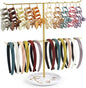 Metal Headband Holder Organizer, 2-Tier Headband Storage with Tray, Hairband Display Stand with 10 Golden Rings, Hair Accessories Claw Clip Organizer for Women and Girls