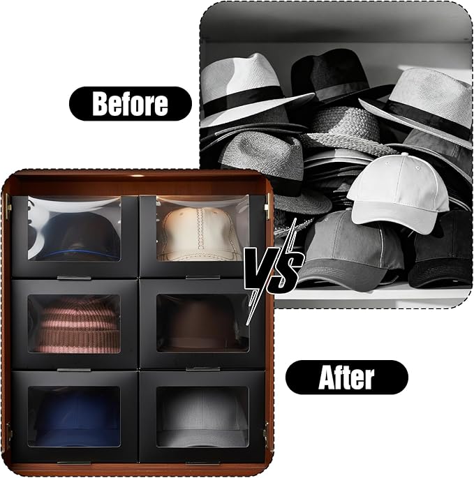 20 Pcs Black Hat Boxes with Window Hat Display Storage Organizer for Baseball Caps, Dad Hat, Billed Cap, Snapbacks, Foldable Gift Packaging Box 7.8 x 7.8 x 4.8 Inch