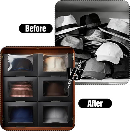 20 Pcs Black Hat Boxes with Window Hat Display Storage Organizer for Baseball Caps, Dad Hat, Billed Cap, Snapbacks, Foldable Gift Packaging Box 7.8 x 7.8 x 4.8 Inch