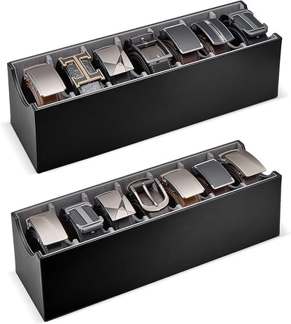 Lolalet 7 Compartments Belt Organizer, PU Leather Belt Storage with Soft Lining, Extra-Wide Slots for Men and Women, Fits Drawer, Closet & Entryway Cabinet -2 Packs, Black