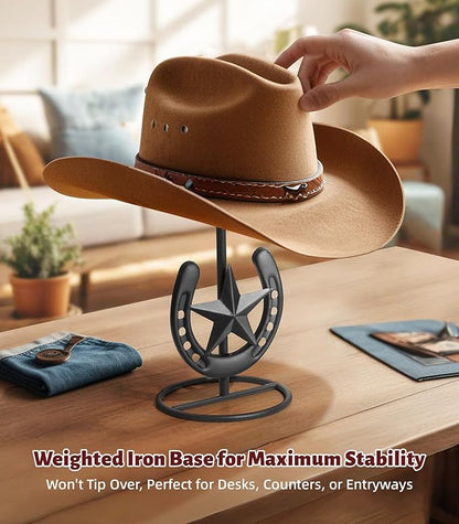 Cowboy Hat Stand, Hat Display Stand Tabletop, Western Horseshoe Decor, Cowboy Hat Rack, Cowboys Gifts for Men, Western Stuff, Desk Hat Rack for Fedora, Sun Hats, Straw Hats, Iron, Black, 2 Packs
