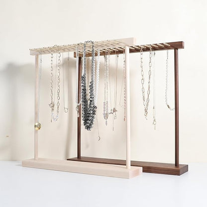 Large necklace hanger shelf with 17 copper bars, Wooden jewelry storage organizer rack for hanger necklace bracelet, necklace display stand for boutique store【Marple】