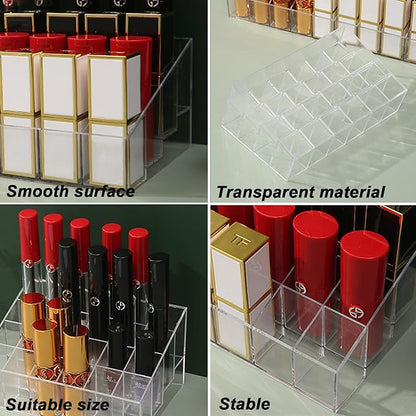 Lipstick Organizer 24 Slots Plastic Clear Comestic Display Holder for Lip gloss Chapstick Perfume Nail Polish Essential Oil