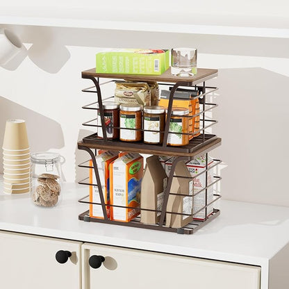 TIDIIABODE Extra Large 2 Pack Potato and Onion Storage Bins,Stackable Storage Pantry Organizers, Kitchen Storage Bins for Potato and Onion, Wall Mount Trash Bag Holder with Bamboo Top, Brown