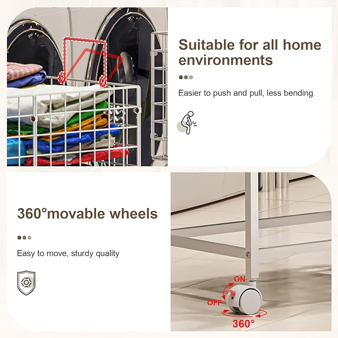Wire Laundry Cart with Wheels,80L Rolling Laundry Basket Trolley with Pull Handle,White High Laundry Basket Cart for Laundry Room,Bathroom,Bedroom-White(23.6 * 15.75 * 28inch)