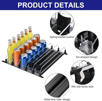 uxcell 5pcs Drink Organizer for Refrigerator, Self-Pushing Soda Can Organizer Width Adjustable Drink Dispenser Beverage Pusher for Fridge Pantry Vending Machine, Black