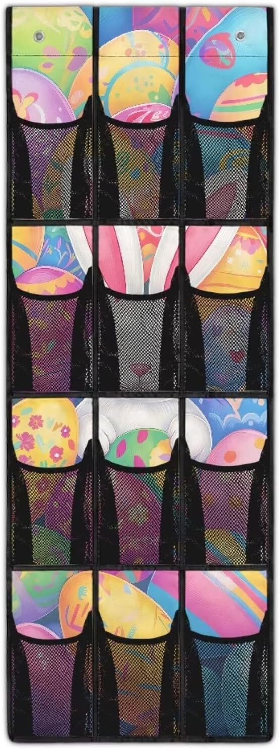 Cute Rabbit Hanging Storage Shoe Organizer for Closet 12 Mesh Pockets Hanging Storage Bags Holder for Sundries Clothes Boots Toys