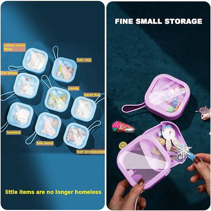 4PCS Travel Hair Tie Organizer, Portable Travel Qtip Holder Cotton Swabs Dispenser, Travel Hair Accessories Organizer, Hair Box Organizer for Girls ,Small Items Organizer 3.7x3.7x1.2 In (Blue+ Purple)