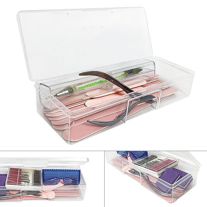 Plastic Nail Storage Manicure Tool Box, 4PCS Storage Personal Box Nail Implement Storage Box Organizer Case Box for Nail Art Pedicure Supply (Clear-4pcs, Large)