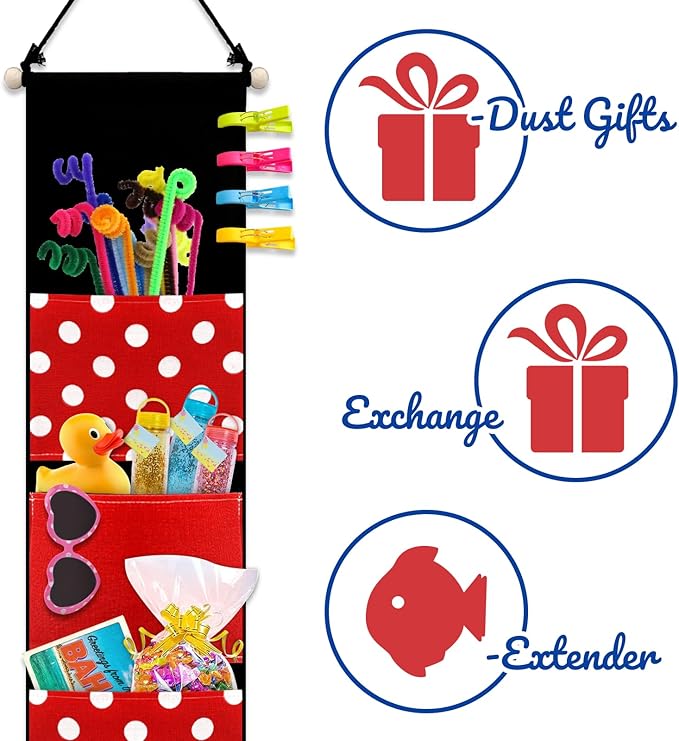 Ohjijinn Fish Extenders Cruise Gifts Hanger with 4 Pockets Canvas Fish Extenders Hanger Easily Customize Cruise Door Decorations for Gift Exchanges (Red and White)