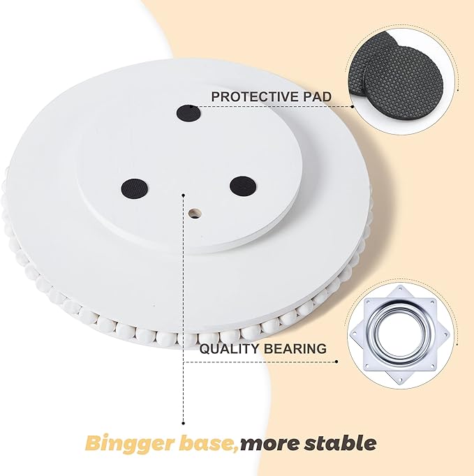 12 Inch White Beaded Lazy Susan for Table Top,Wooden Decorative Kitchen Organizer Turntable for Countertop,Lazy Susan for Dining Table Centerpiece Tray