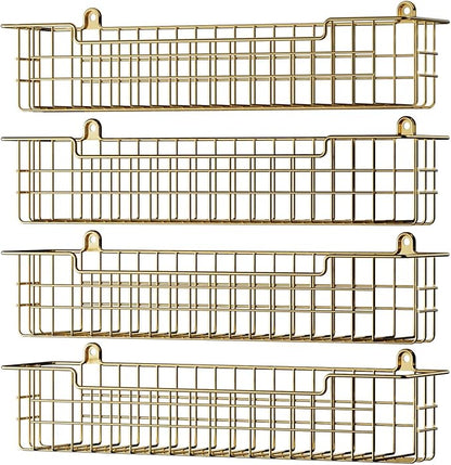Spice Rack, 4-Pack Seasoning Organizer Wall Mount for Kitchen Storage Organization, Spice Holder Shelf Saving Space for Cabinet, RV, Pantry, Gold