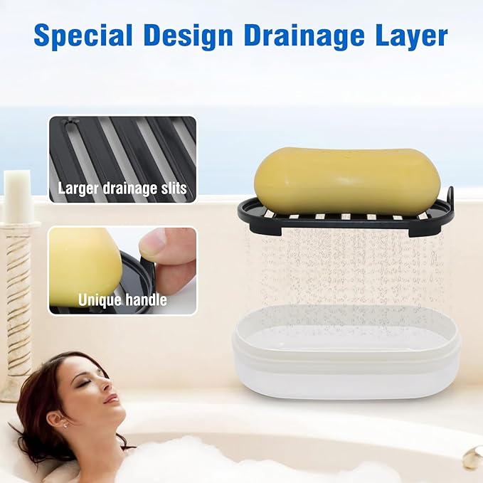 AIMAIAIMAI Soap Box, Travel Soap Container, Bar Soap Case with Removable Draining Layer - Clear Style A