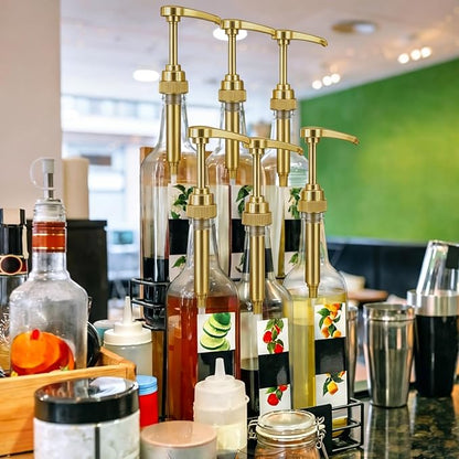 Maxdot 8 Pcs 25 oz Syrup Bottles with Pump Long Neck Bottles Plastic Syrup Pump Dispenser for Coffee Bar Accessories Home Party (Gold)