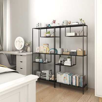 Garage Storage Shelves Essentials Industrial Bookcase with Metal Frame 4 Tier Shelf 70.8 inch Tall Household Geometric and Open Shelves for Home Office Kitchen Living Room