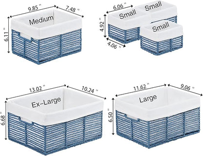 Vagusicc Wicker Storage Basket, 6 Pack Baskets for Organizing, Wicker Baskets with Handle, Rectangular Woven Basket for Storage Shelves, Cube Storage Bins for Closet/Clothes/Dresser, Blue