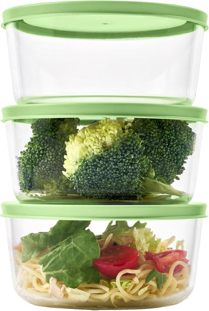 6-Piece Glass Food Storage Containers Set (3 Containers + 3 BPA-Free Lids) | 4-Cup, Leakproof | Microwave, Freezer, Oven & Dishwasher Safe | Ideal for Meal Prep & Pantry Organization, Pistachio