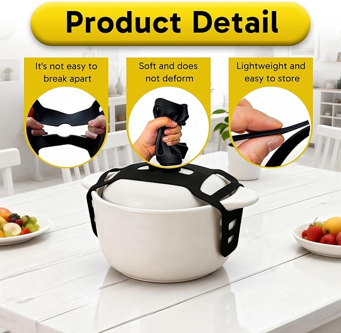 3 Pcs Crockpot Lid Holder Set, 1 Lid Strap and 2 Spill-Proof Rack Holders, Universal Fit for 6/7/8 Quart, Heat-Resistant, Secure Pot Lid Accessories for Kitchen Cooking