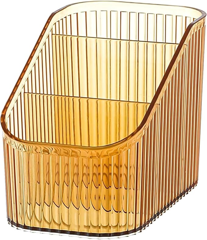 Makeup Organizer Cosmetics Storage Box, Large Capacity Make Up Brush Holder Organizer Vanity Accessories, Bathroom Countertops, Desk Storage Container, Cosmetic Display cases(Yellow-S)