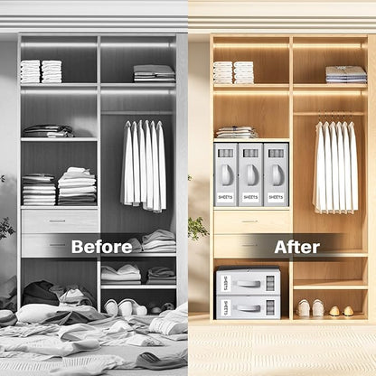 Bed Sheet Organizers and Storage, Foldable Fabric Storage Bins for Bed Sheets Duvet Covers Pillowcases, Closet Organizer, Storage Container Boxes for Blankets, Clothes (4 pack(Queen or King), Grey)