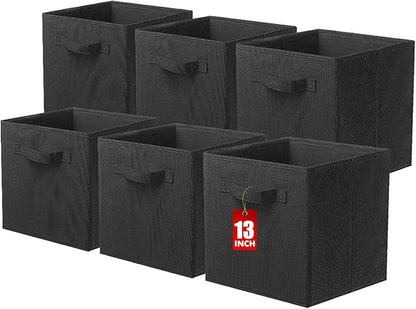 ShellKingdom Storage Bins, Foldable Fabric Storage Cubes And Cloth Storage Organizer Drawer For Closet And Toys Storage, 13 X 13 X 13 INCH, 6 Pack (Black)