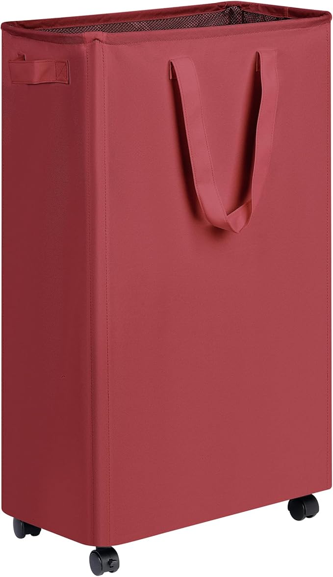 efluky Slim Laundry Hamper with Wheels, Rolling Laundry Basket for Clothes, Small Laundry Basket for Bedroom, Dorm and Laundry Room, 75L (19.8 Gallons) Burgundy Red