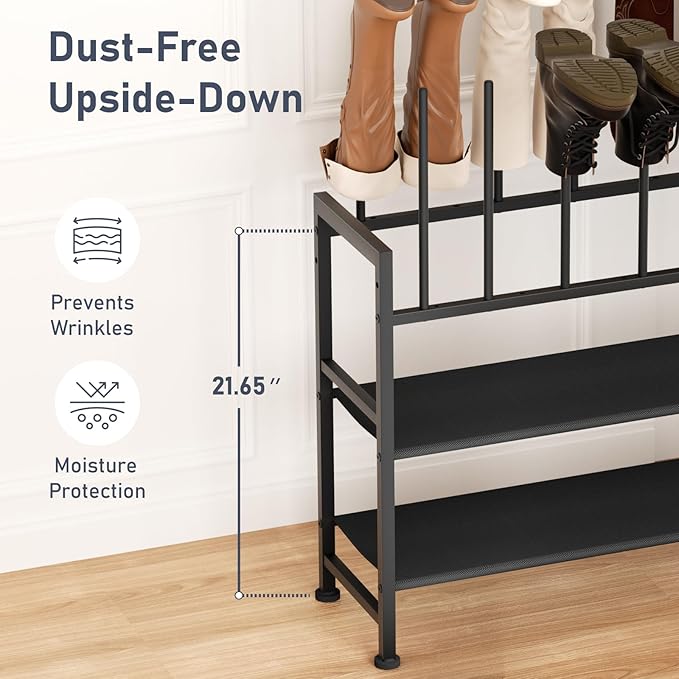 DIMJ Boot Rack 4-Tier - Black Metal Boot Storage Rack Tall Boots Organizer, Multiuse Shoe Rack for Boots, Sneakers, High-Heel, Entryway, Fits 10 Pairs