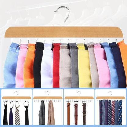 Hat Hangers for Closet, 2 Pack Hat Organizer for Baseball Caps with 14 Hooks Space Saving Hat Racks Ball Caps Hat Holder Organizer Tie Belt Hanger for Closet Storage Solution (Wood)