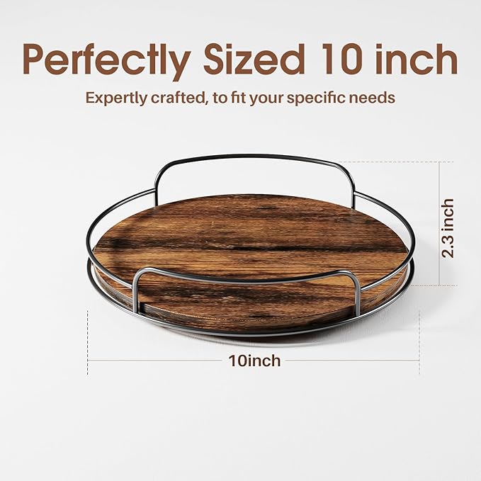 LLAMU 10'' Lazy Susan Organizer, Wooden Lazy Susan Turntable for Cabinet, Table Top, Kitchen, Pantry, Bathroom Countertop Organizer, 1 Pack