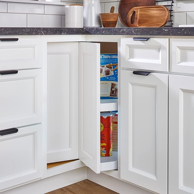 Rev-A-Shelf 2 Tier Pie-Cut Lazy Susan for Corner Base Cabinets, Plastic, 28" Double Shelf Swivel Kitchen Spice and Can Organizer, 28" W x 18.25" D x 26" H, White, 6942-28-11-52