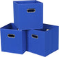 Black Fabric Cubby Storage Bins,13x13x13 Inches ,Cube Organizer Bin Foldable Storage Boxes with Dual Handles Fabric Organizer Box and collapsible Storage basket,Set of 3 ,Dark Blue
