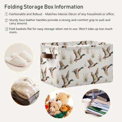 Mallard Ducks Reeds Square Baskets Storage Bins Foldable Fabric Organizer Bin Open Home Shelf Baskets