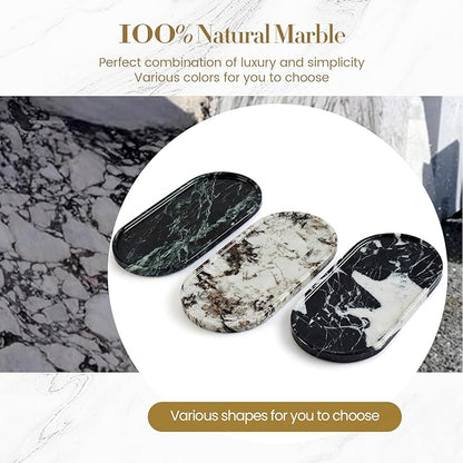 Natural Marble Tray Bathroom Tray, Luxury Decorative Trays for Bathroom, Vanity, Dresser, Kitchen & Home Decor, Valentine's Day House Warming Gifts New Home (Gold)