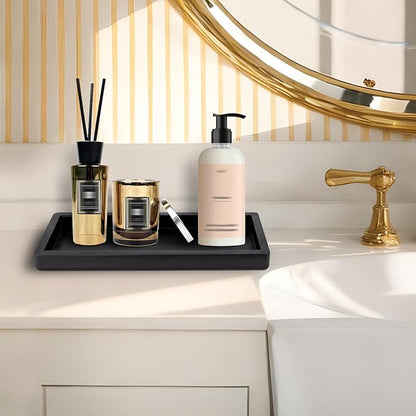 MAONAME Black Bathroom Vanity Tray, Rustic Long Narrow Tray, Rectangle Farmhouse Wood Trays, Countertop Organizer Trays for Candle, Perfume, 15.7" L x 6.8" W
