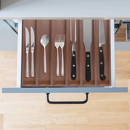 PRATIQUE Bamboo Drawer Organizer,Kitchen Utensil Organizer Silverware Tray,Cutlery Holder, Wood Storage Box for Flatware, Makeup, Bathroom, Office Desk,15 * 3 * 2,Nut-brown