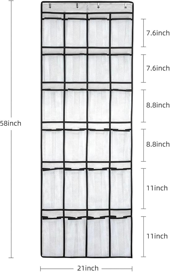 for Over The Door Shoe Organizer 24 Pocket Mesh Hanging Shoe Rack 2 Pack White 58x21, Shoe Storage, Hanging Organizer, 24 Pockets, 2 Pack, White Color, 58x21 Dimensions