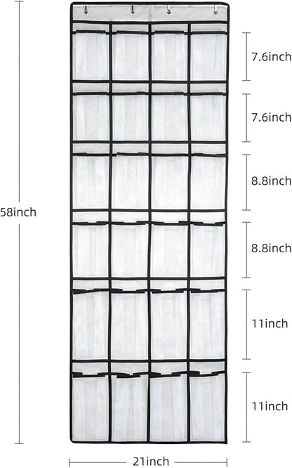 for Over The Door Shoe Organizer 24 Pocket Mesh Hanging Shoe Rack 2 Pack White 58x21, Shoe Storage, Hanging Organizer, 24 Pockets, 2 Pack, White Color, 58x21 Dimensions