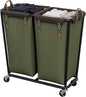 StorageWorks 330L Extra Large Laundry Hamper with Wheels, 2 Sections Laundry Basket with Wheels, Clothes Sorter Cart with Divider for Hotel, Home, Green, 1-Pack