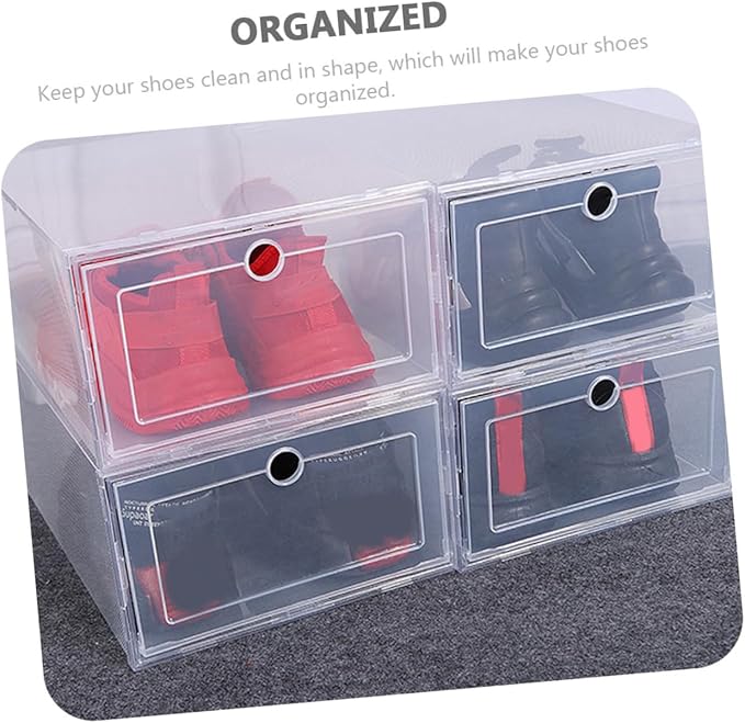 Luxshiny Shoe Boxes Lids 4 Pack Stacked Shoe Storage Boxes Pp Plastic Home Organizers
