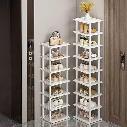 SAN HE 7-Tier Modern Bamboo Shoe Rack - Vertical, Slim, Space-Saving Shoe Organizer for Small Spaces, Closet, Entryway, Corner, Garage, Bedroom