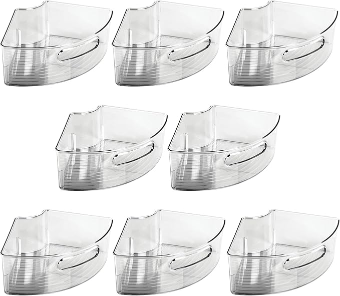 mDesign Plastic Lazy Susan Cabinet Storage Bin with Front Handle for Kitchen Countertop, Pantry, Shelf, Fridge Organization - Hold Food, Drinks, Snacks - Ligne Collection - 8 Pack - Smoke Gray Tint