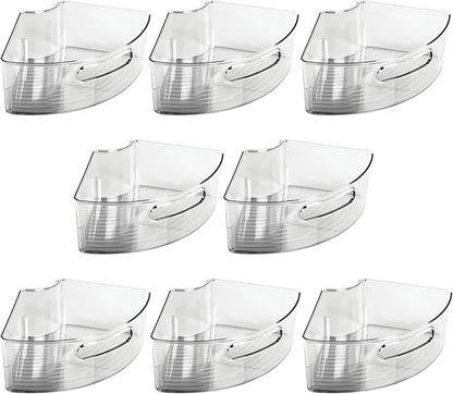 mDesign Plastic Lazy Susan Cabinet Storage Bin with Front Handle for Kitchen Countertop, Pantry, Shelf, Fridge Organization - Hold Food, Drinks, Snacks - Ligne Collection - 8 Pack - Smoke Gray Tint