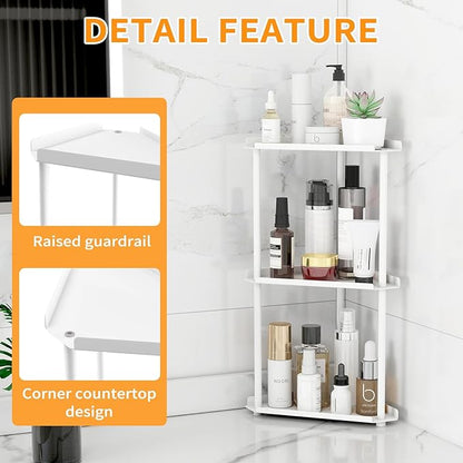 Jesginboo 3 Tier Bathroom Counter Organizer, Vanity Organizer Corner Shelf, Skincare, Makeup Countertop Organizers, Kitchen, Bathroom Counter Storage, White
