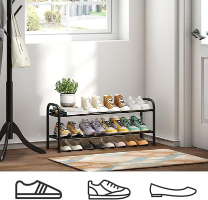 kiplant 2-Tier Shoe Rack for Closet, Expandable Metal Shoe Organizer, Adjustable Shoe Shelf Storage Organizer, Standing Shoe Rack for Entryway Closet Doorway